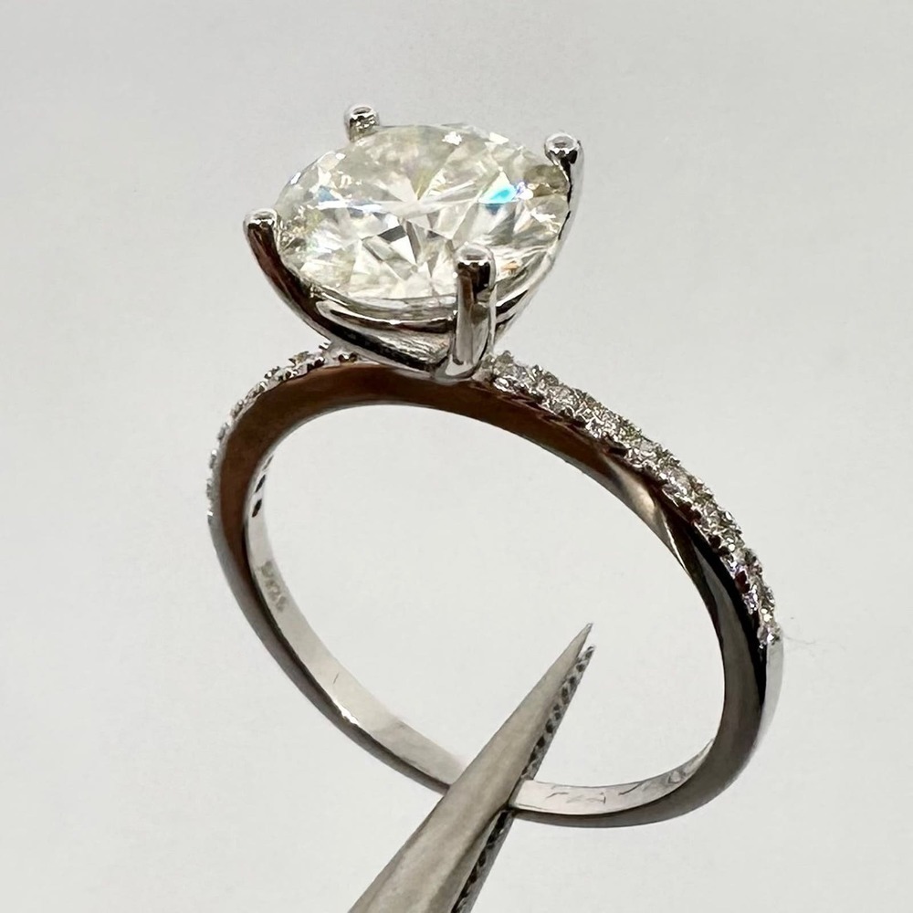 Moissanite Diamond Engagement Ring 2 Ct Brilliant 18K GRA Certified Size 6